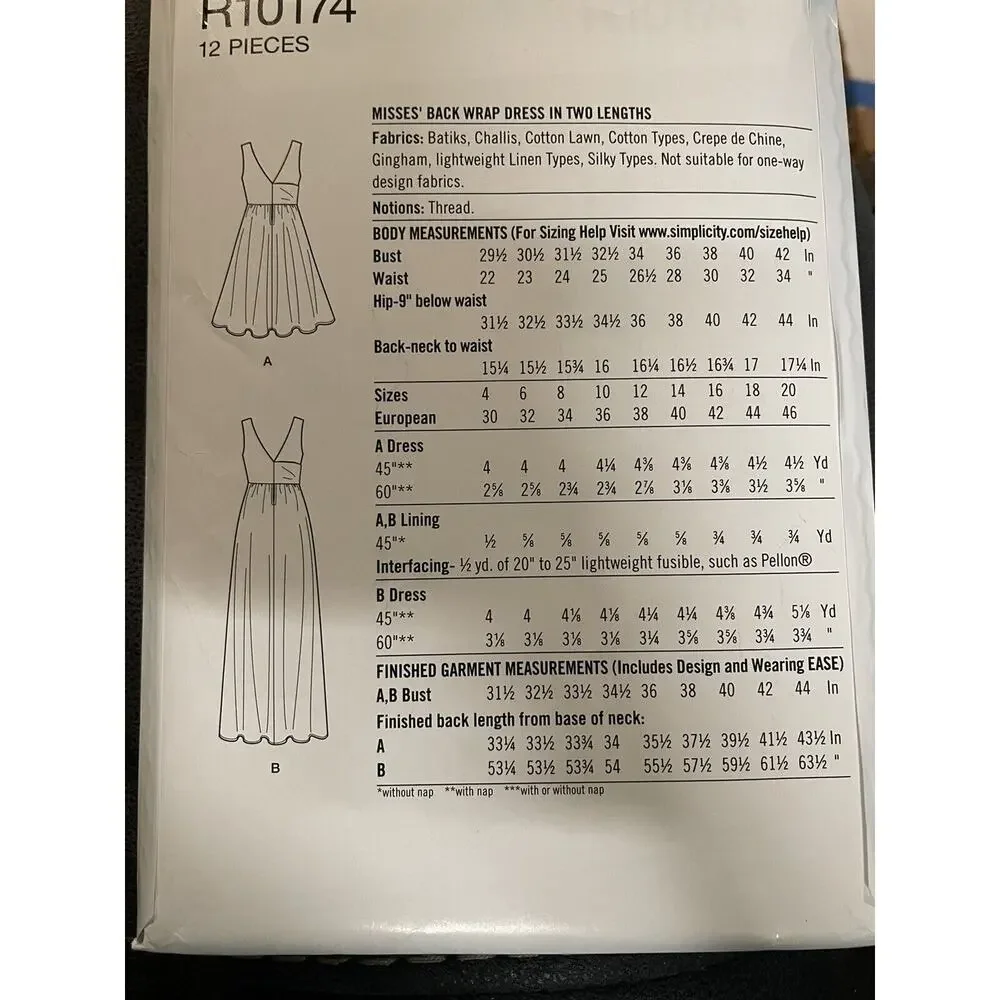 Simplicity R10174 D5 Size 4-12 Misses Dress 2 Lengths UNCUT Cynthia Rowley